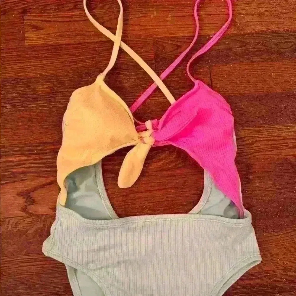Target Juniors Ribbed Colorblock Tie-Front One Piece Swimsuit - Picture 3 of 3